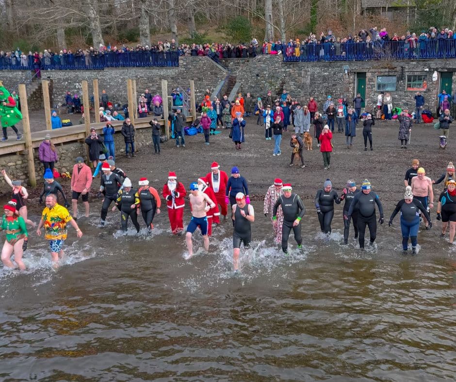 Swimmers entering the water for our New Year's Day Dip