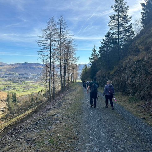 People walking along the path up Dodd