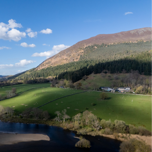Dodd fell viewed from the north with Calvert Lakes in the foothills and Bassenthwaite Lake in the foreground