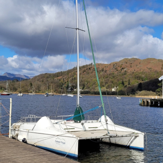 Our catamaran, Equal Chance, on Windermere Lake